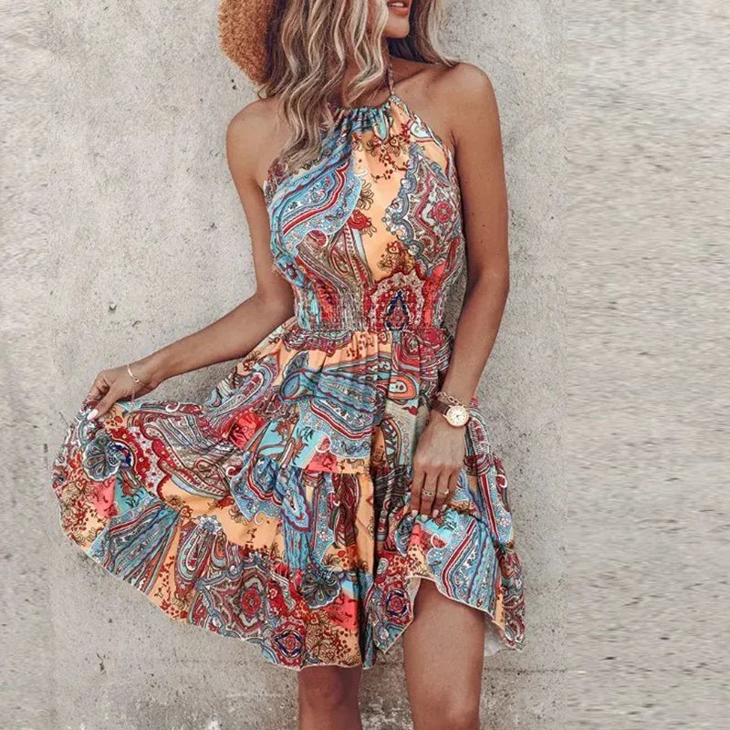 Marlowe - Robe Midi Bohémienne Colorée avec Décolleté en V