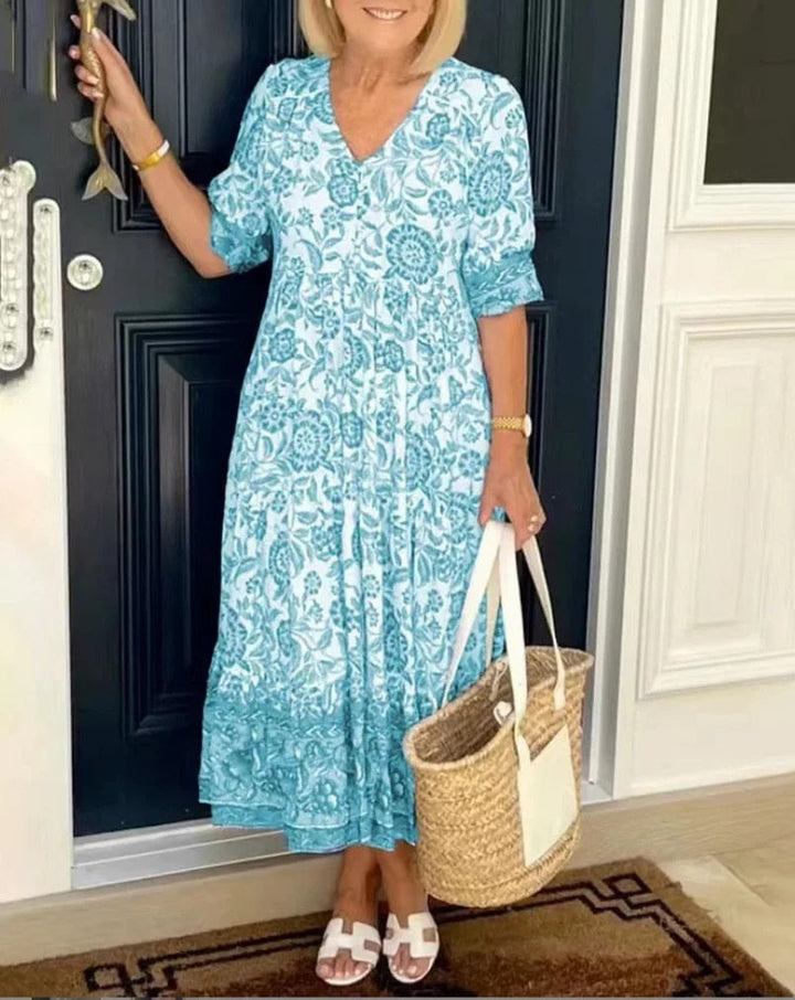 Luna - Élégante Robe Florale à V-Cou