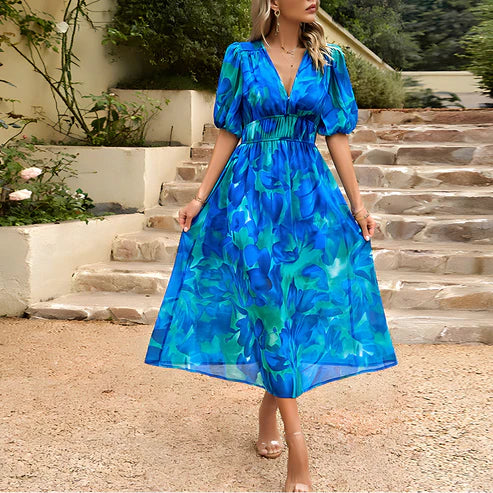 Everly - Robe Midi Vintage Glam avec Manches Lanternes