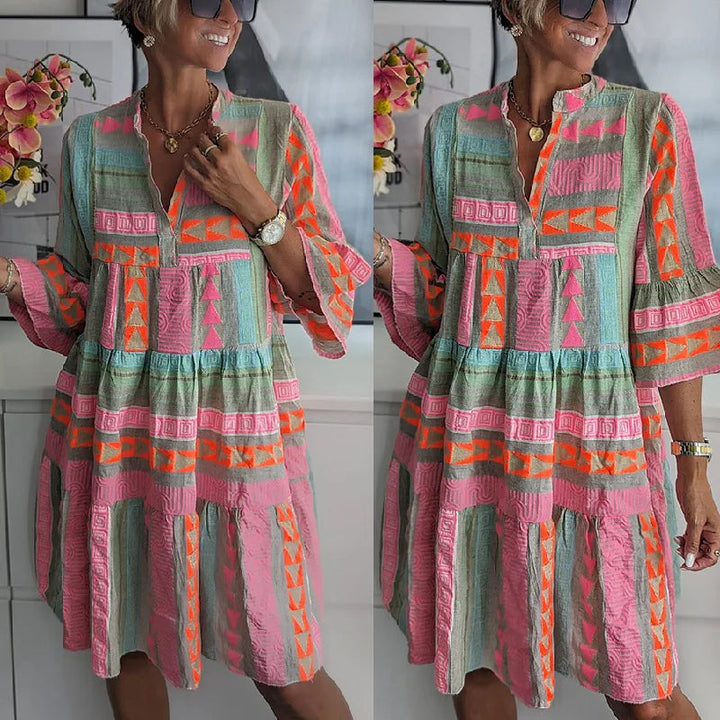 Ava - Élégante robe d'été en coton et chanvre à col en V