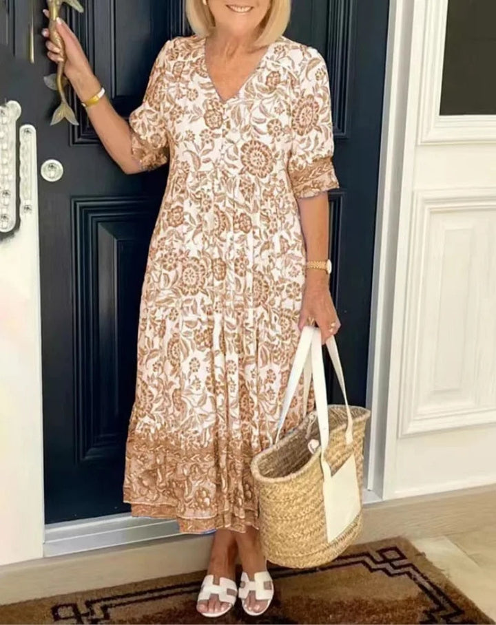 Luna - Élégante Robe Florale à V-Cou