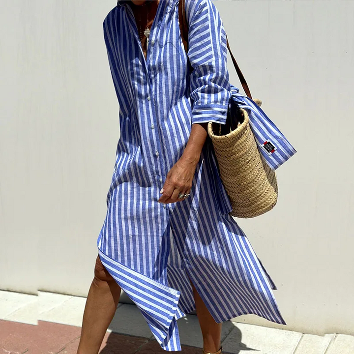 Hazel - Sophisticated Striped Midi Comfort Robe