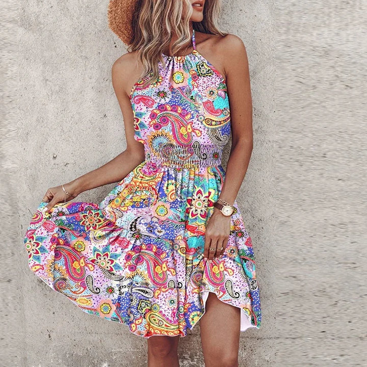 Marlowe - Robe Midi Bohémienne Colorée avec Décolleté en V