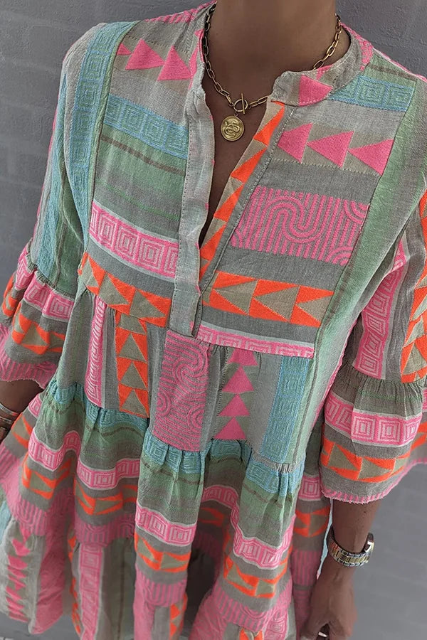 Ava - Élégante robe d'été en coton et chanvre à col en V
