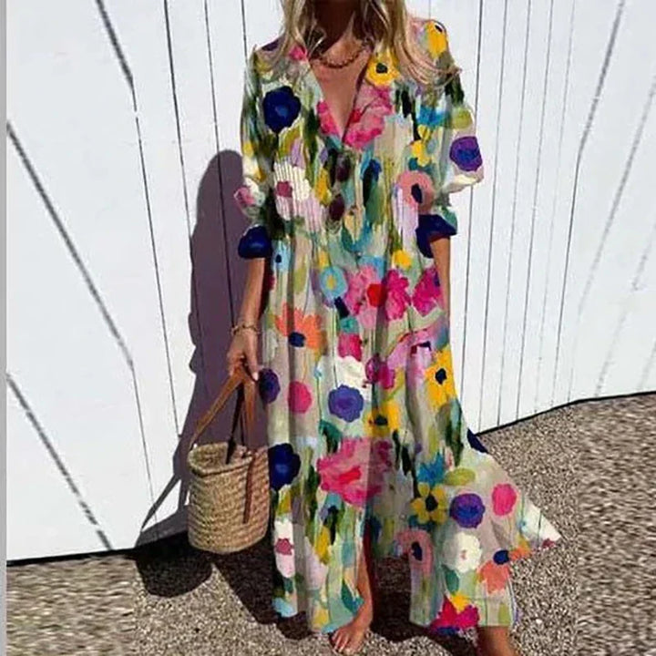 Cassidy - Robe Maxi Bohème à Manches Bouffantes