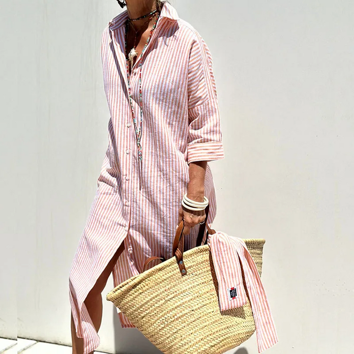 Hazel - Sophisticated Striped Midi Comfort Robe
