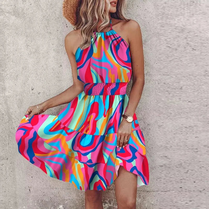 Marlowe - Robe Midi Bohémienne Colorée avec Décolleté en V