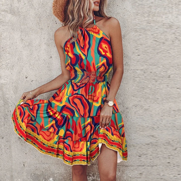 Marlowe - Robe Midi Bohémienne Colorée avec Décolleté en V