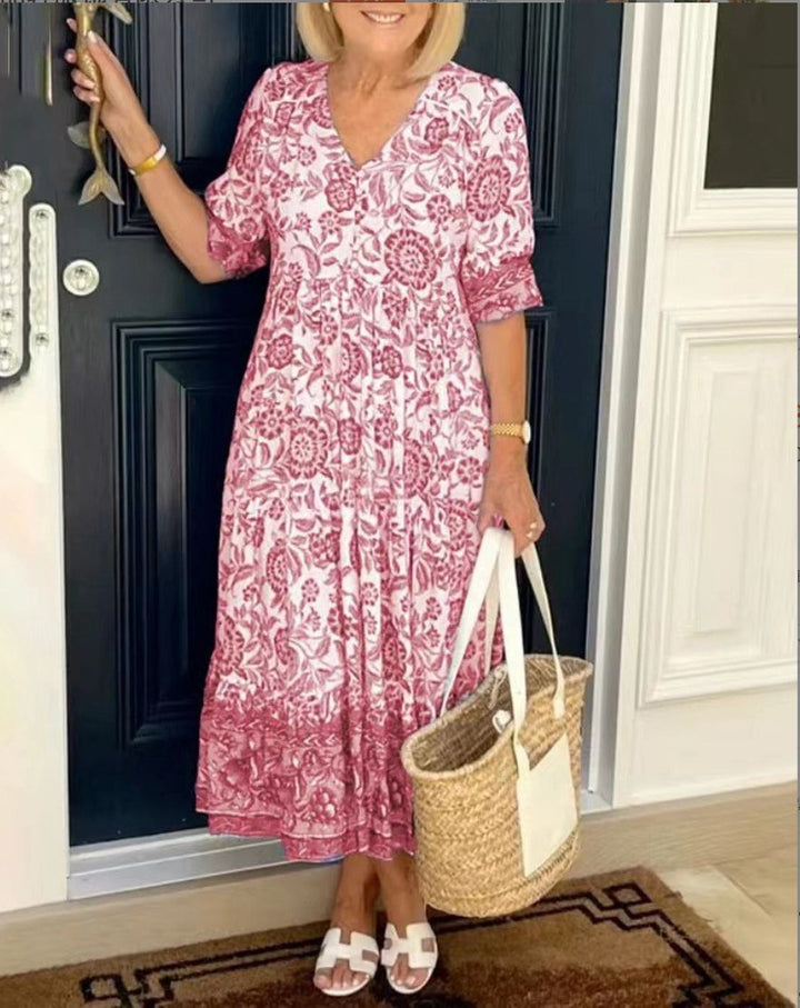 Luna - Élégante Robe Florale à V-Cou