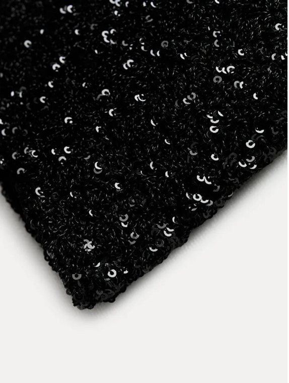 Halle - Mini Robe Slim à Paillettes avec Col Rond