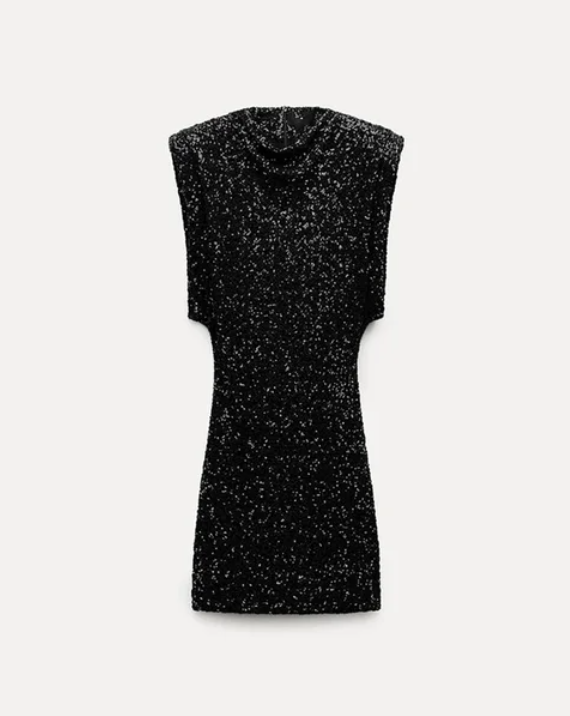 Halle - Mini Robe Slim à Paillettes avec Col Rond