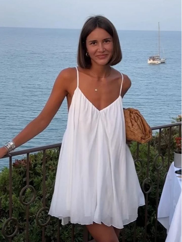 Olive - Mini Plissée V-Neck Beach Dress