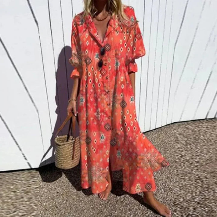 Cassidy - Robe Maxi Bohème à Manches Bouffantes