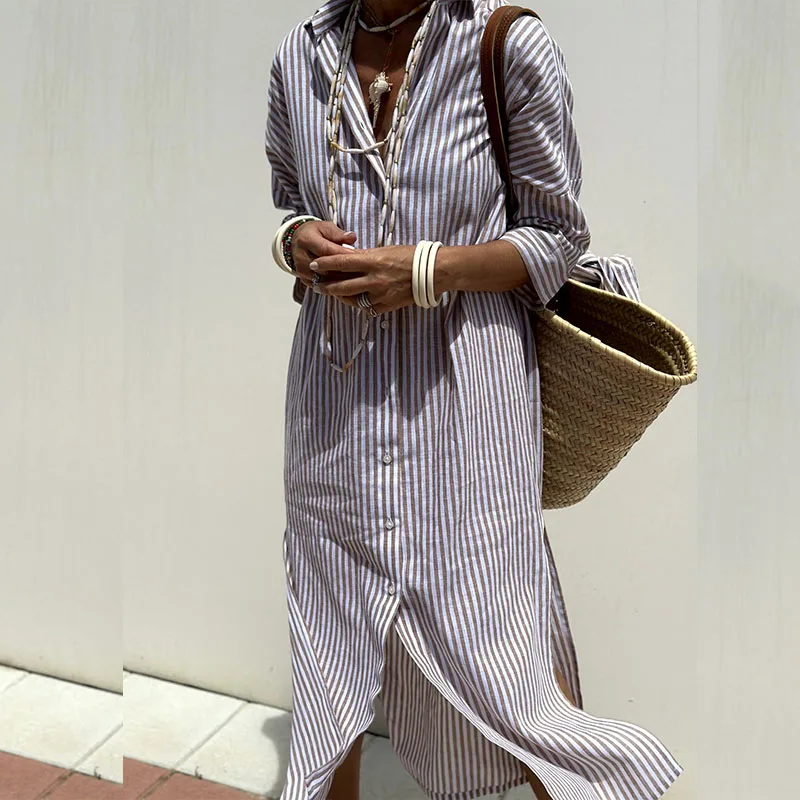 Hazel - Sophisticated Striped Midi Comfort Robe