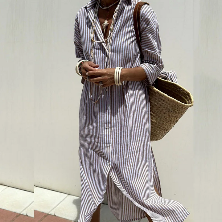 Hazel - Sophisticated Striped Midi Comfort Robe