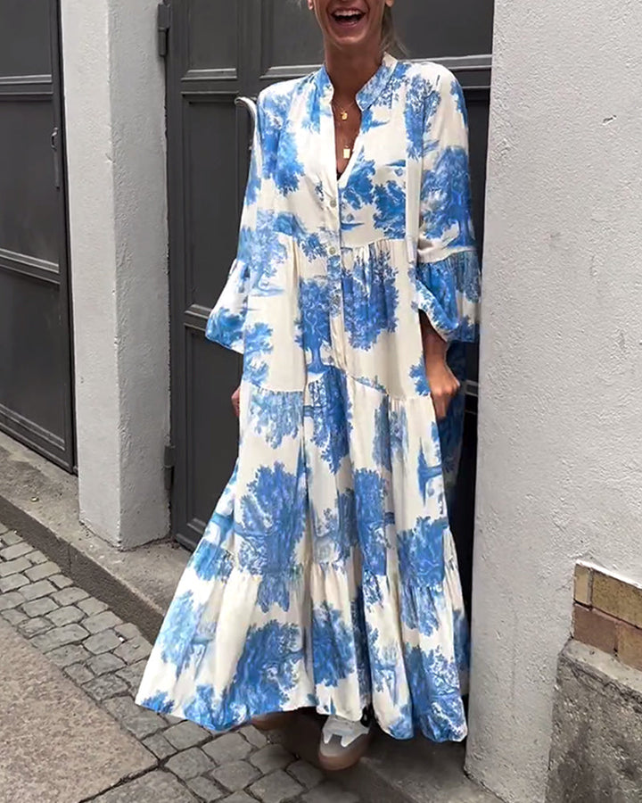 Giavanna - Robe longue à motifs avec manches évasées décontractée