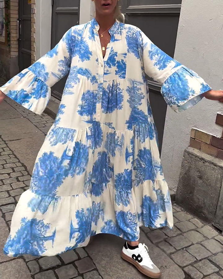 Giavanna - Robe longue à motifs avec manches évasées décontractée