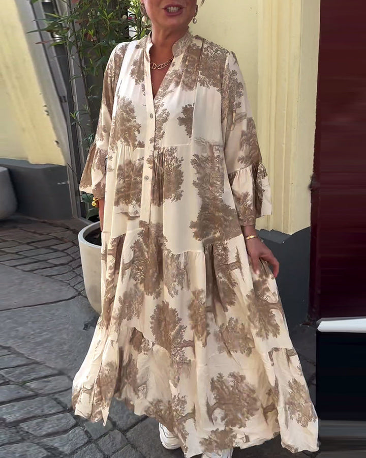 Giavanna - Robe longue à motifs avec manches évasées décontractée