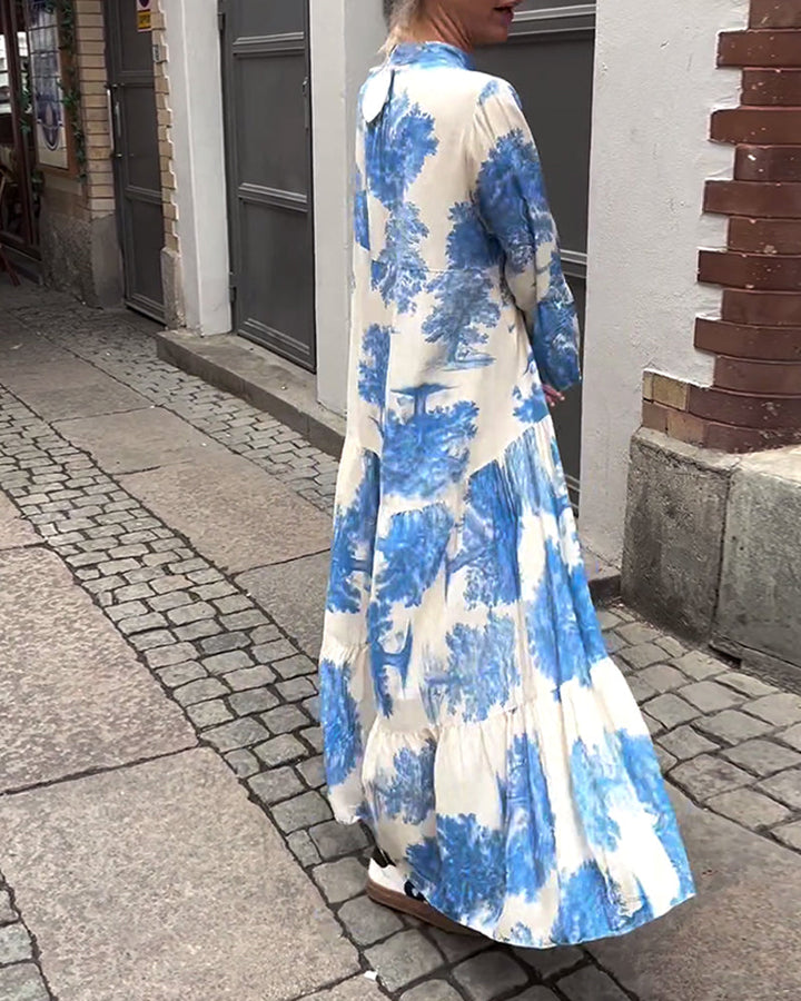 Giavanna - Robe longue à motifs avec manches évasées décontractée