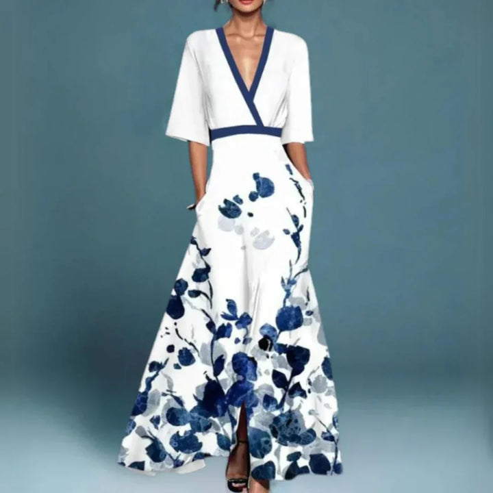 Ruby | Maxi Robe Fleurie à Encolure en V avec Ceinture