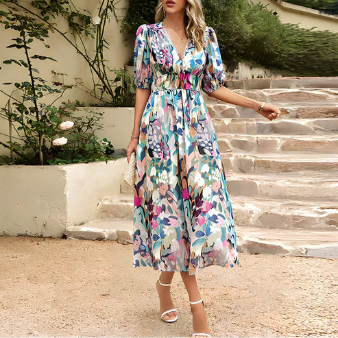 Everly - Robe Midi Vintage Glam avec Manches Lanternes