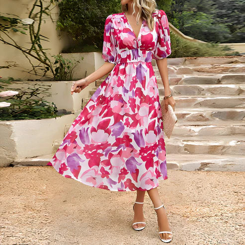 Everly - Robe Midi Vintage Glam avec Manches Lanternes