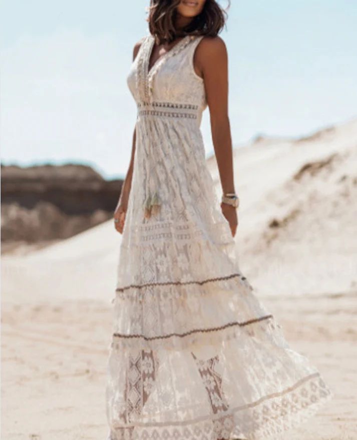 Emerson - Robe Vintage Boho à Franges avec Ceinture Ajustable