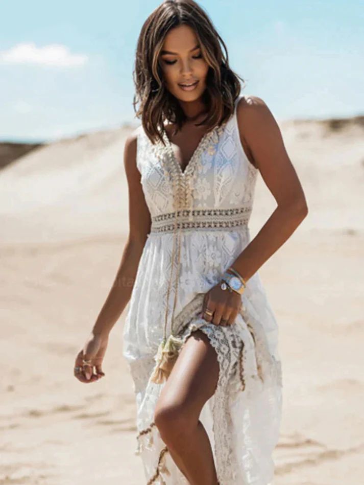 Emerson - Robe Vintage Boho à Franges avec Ceinture Ajustable