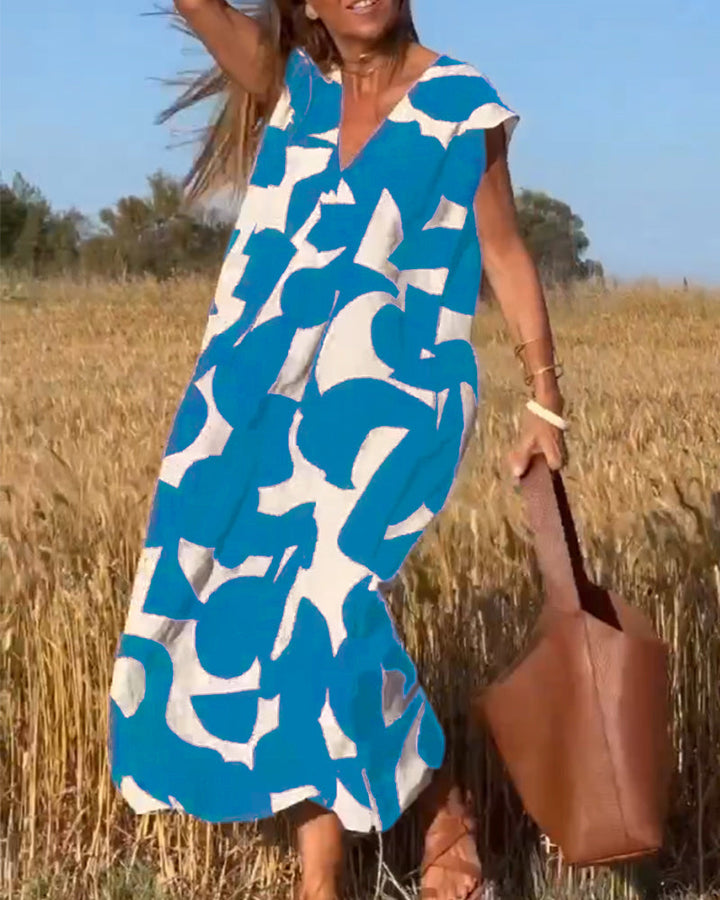 Elowen - Robe sans manches à motif géométrique asymétrique