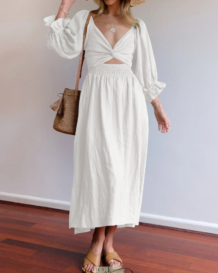 Aviana - Élégante Robe Maxi Réversible avec Manches Bouffantes