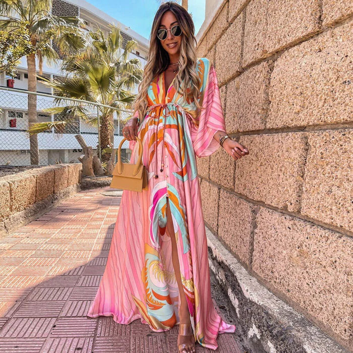 Lara - Robe Boho Rouge avec Imprimé Audacieux