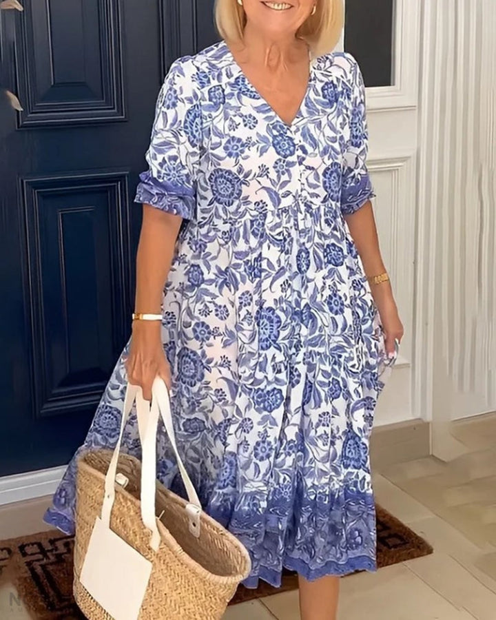 Luna - Élégante Robe Florale à V-Cou