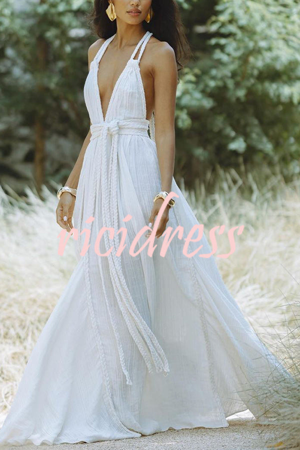 Faelina – Maxi Bandage Halter Dress with Open Back