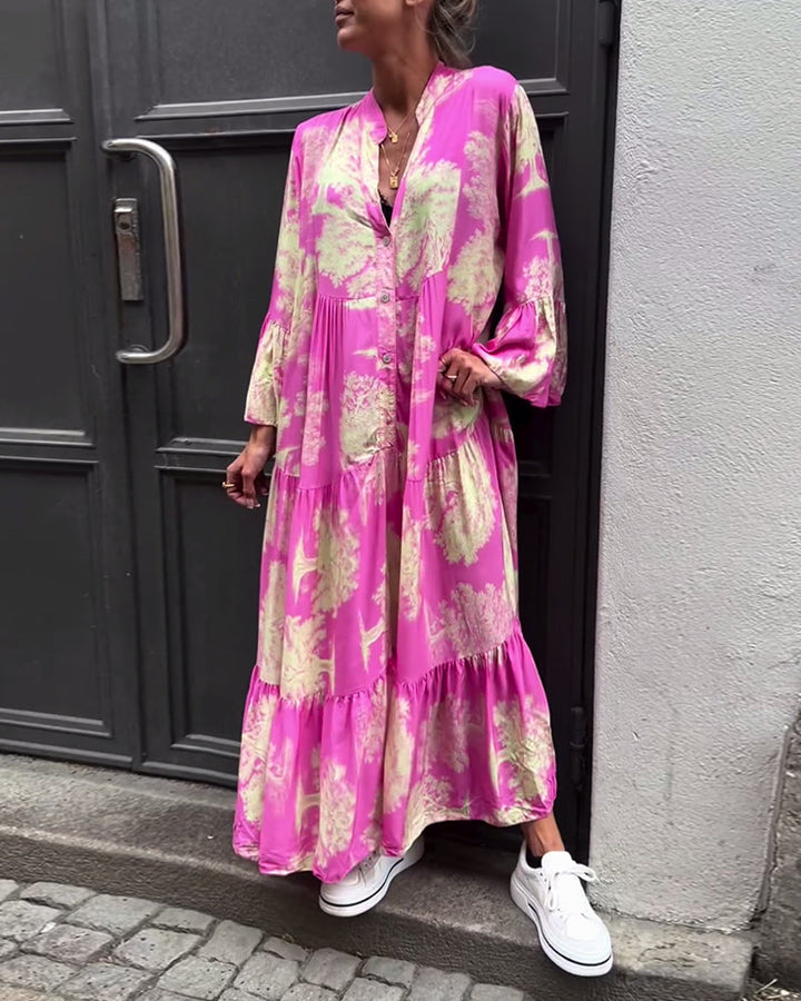 Giavanna - Robe longue à motifs avec manches évasées décontractée