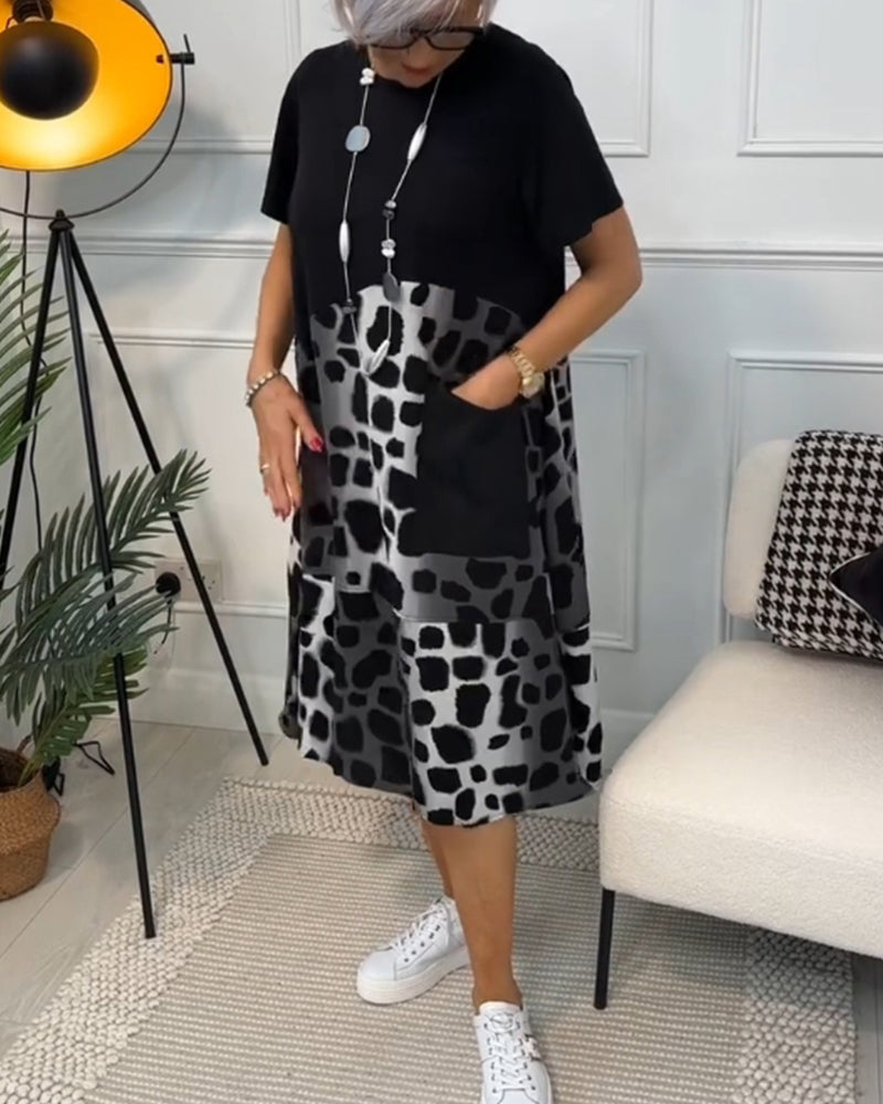 Allison - Élégante robe midi à manches courtes avec imprimé léopard