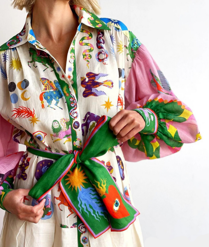 Capri - Robe Élégante à Manches Lanternes avec Ceinture