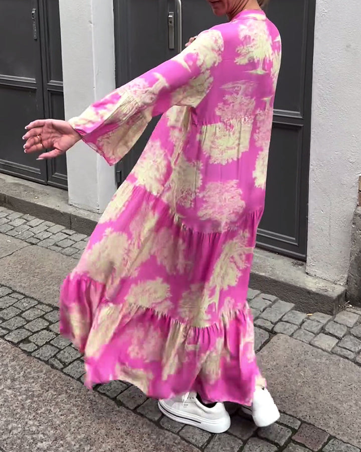Giavanna - Robe longue à motifs avec manches évasées décontractée