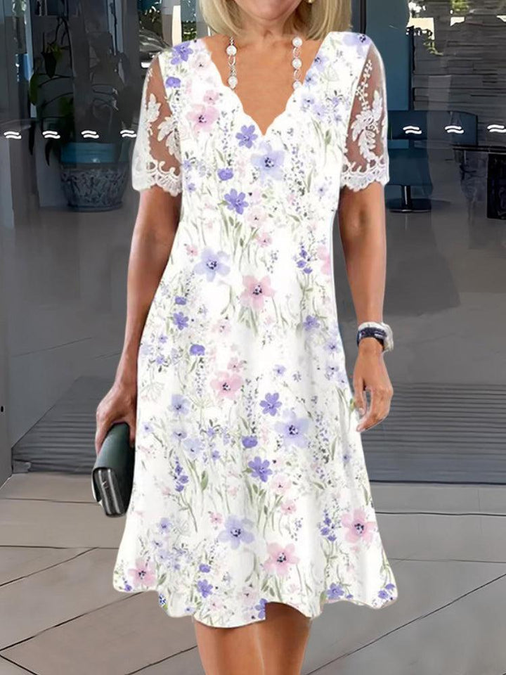 Harlyn - Robe Midi en Dentelle Florale Patchwork Douce