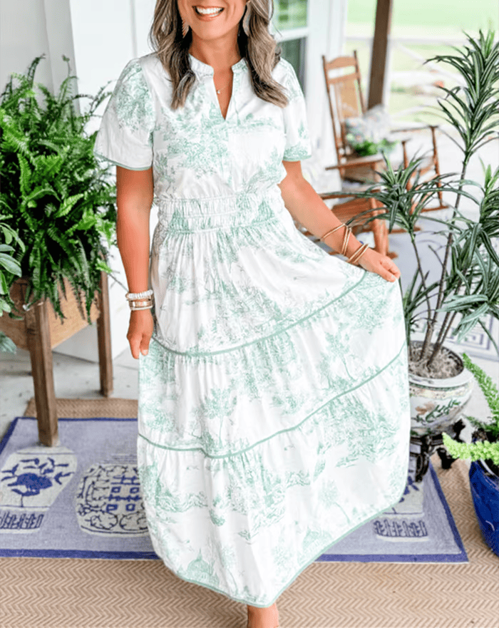 Solene - V-Neck Floral Maxi Dress in Boho Chic Style