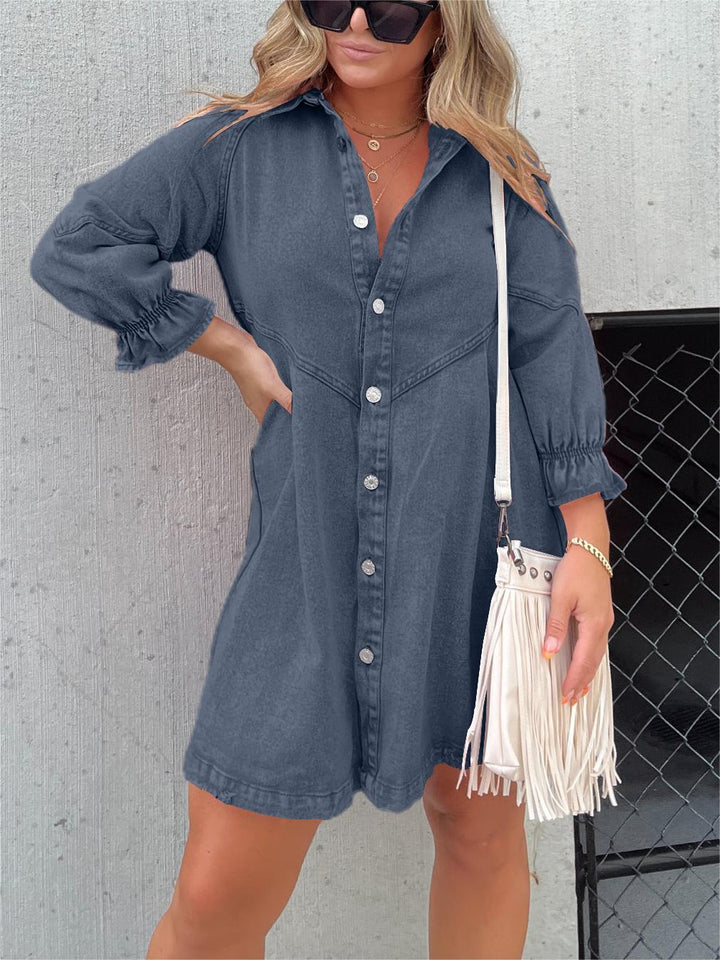 Galilea - Chic Midi Jean Dress with Folded Collar