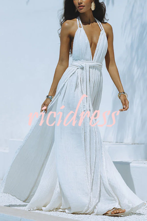 Faelina – Maxi Bandage Halter Dress with Open Back