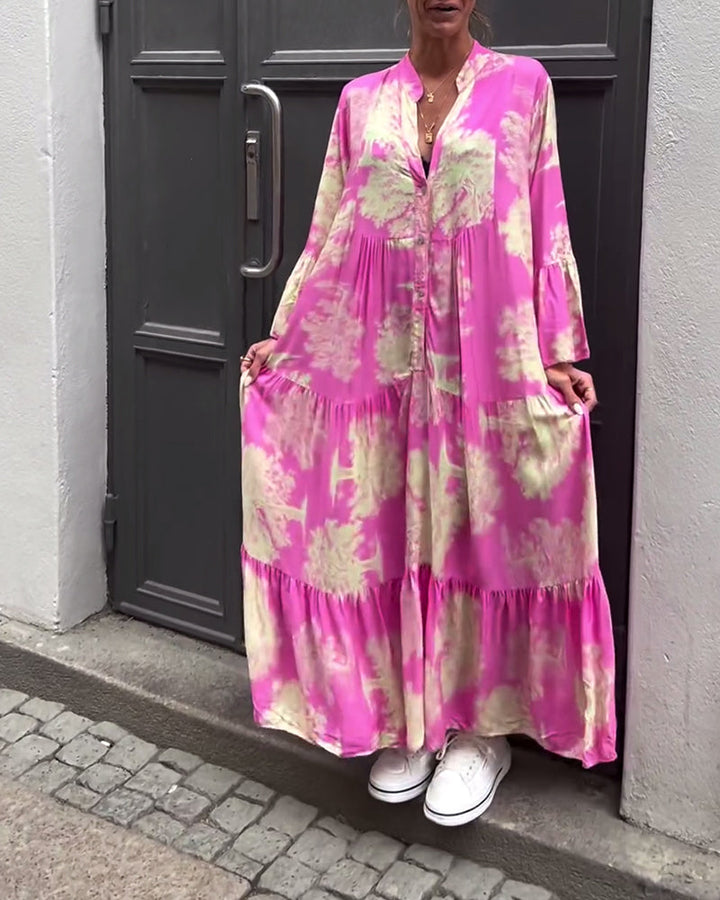 Giavanna - Robe longue à motifs avec manches évasées décontractée