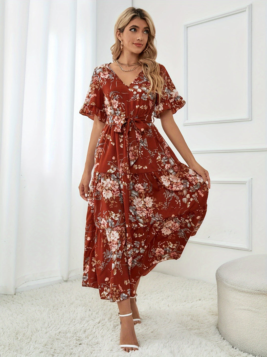 Rainn - Robe Florale à Manches Volantes