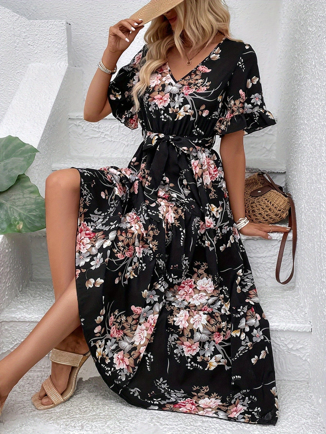 Rainn - Robe Florale à Manches Volantes