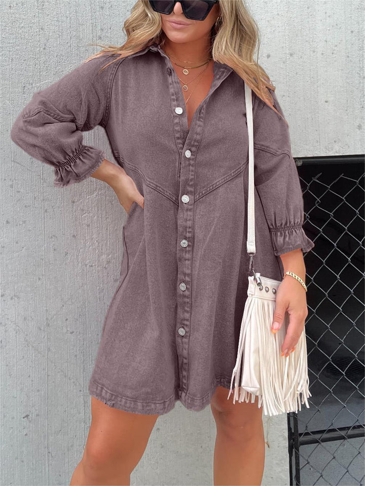 Galilea - Chic Midi Jean Dress with Folded Collar