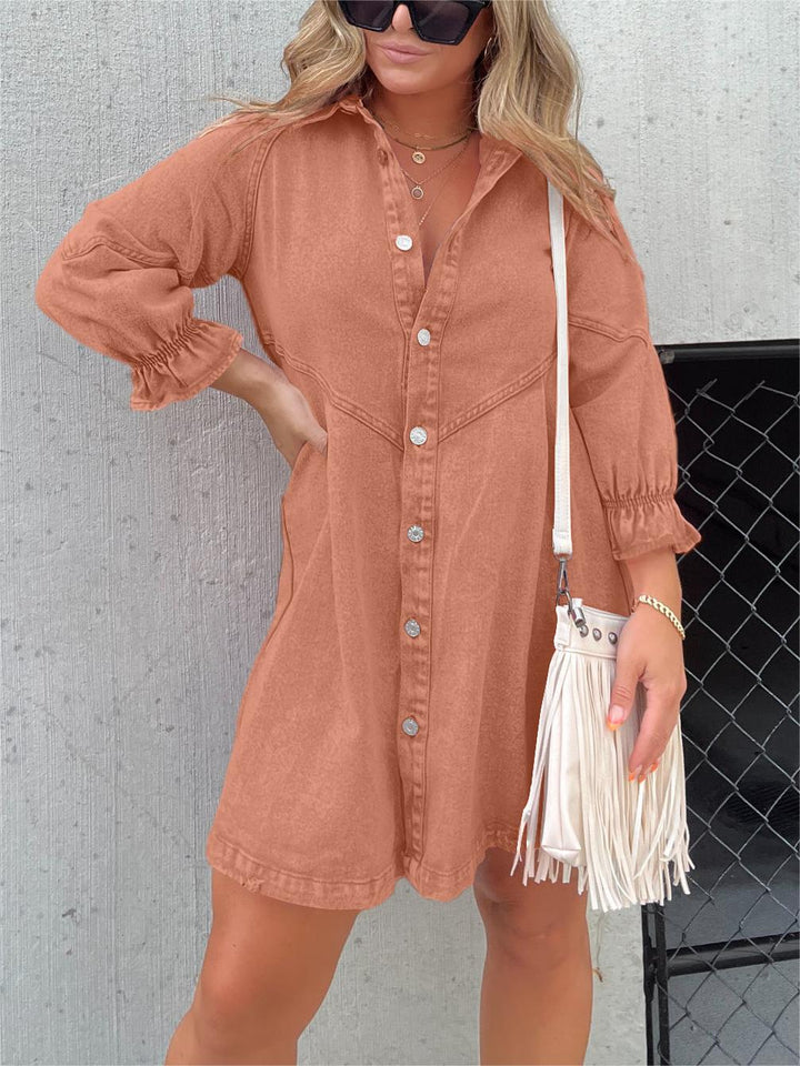 Galilea - Chic Midi Jean Dress with Folded Collar