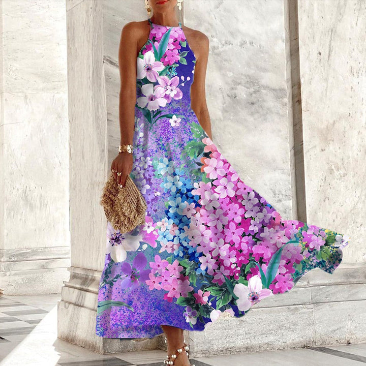 Eileen - Robe Maxi à Fleurs avec Col Halter