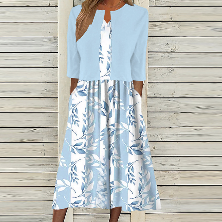 Greer - Robe Midi à Motif Floral avec Veste Coordonnée
