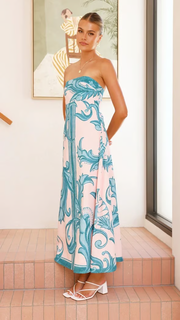 Iris - Long Vintage Printed Tube Dress