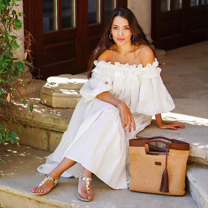 Sofia - Robe en Lin à Épaules Dénudées